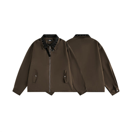 Unisex Boxy‑Blousonjacke mit Nietenverzierung am Schnallenkragen und verdecktem Reißverschluss Shop Nory