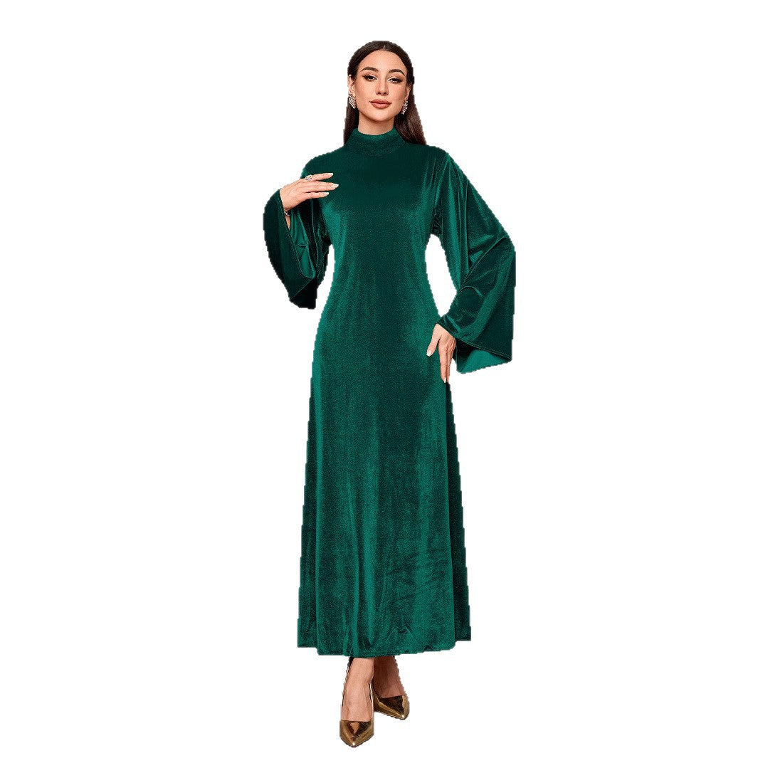 Damen Maxikleid aus Samt mit Stehkragen und Glockenärmeln Shop Nory