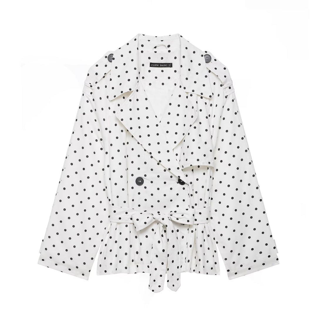 Damen Gepunktete Cropped Trenchjacke mit Bindegürtel Shop Nory