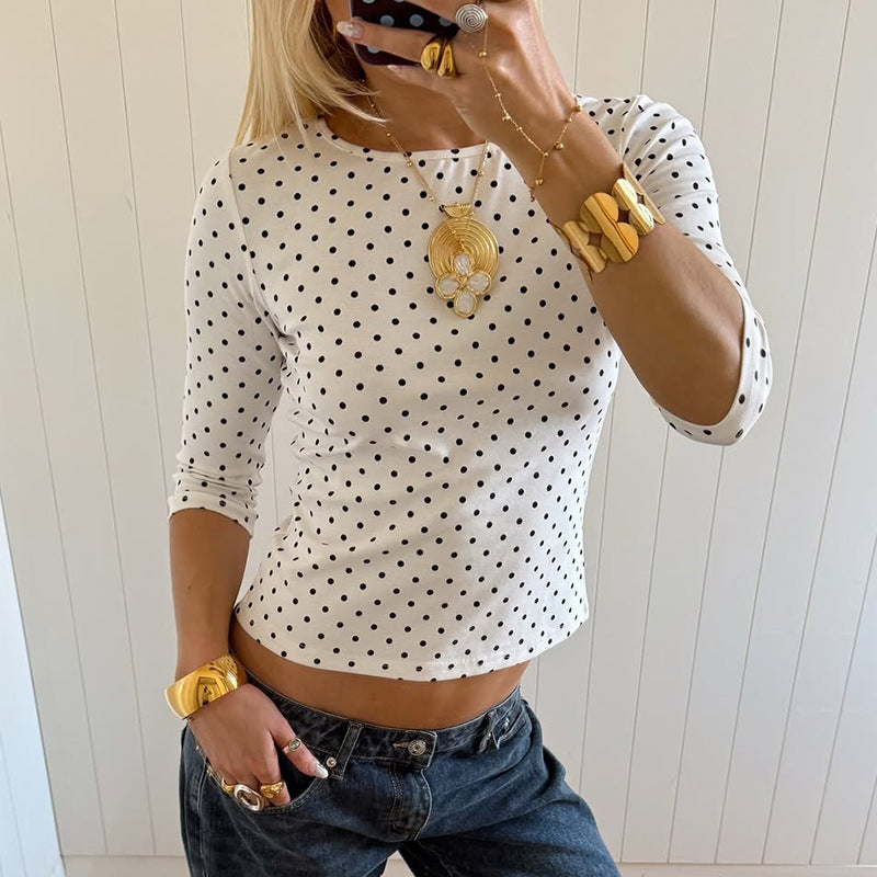 Damen Polka-Dot Langarmshirt mit bequemem Schnitt und modischem Design
