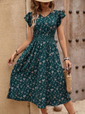 Damen Midikleid mit floralem Muster und Raffungen