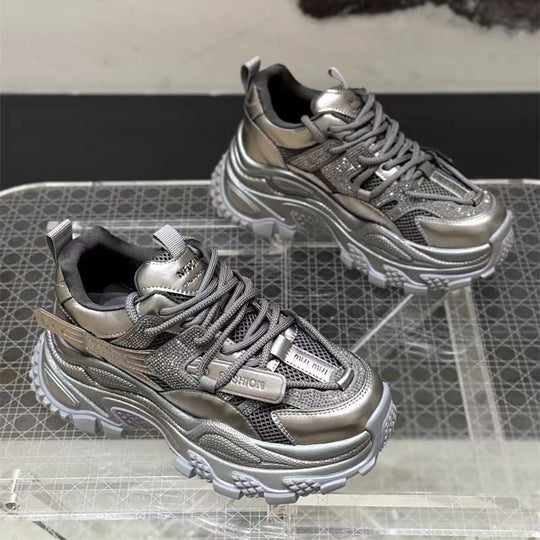 Damen Sportliche Chunky Sneakers mit Glitzer-Elementen und verstärktem Profil