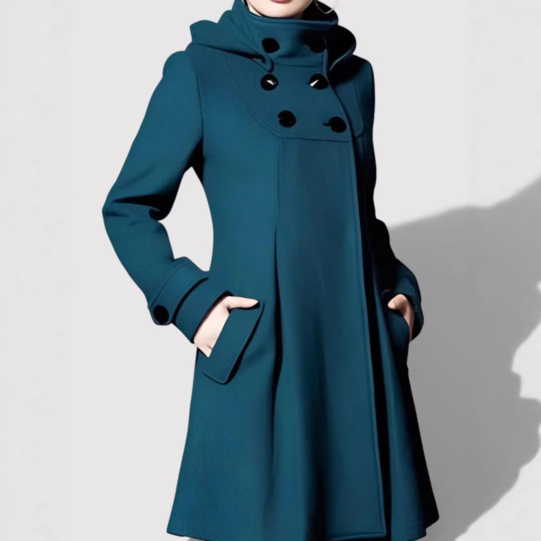 Damen Modische Übergangsjacke mit Kapuze und Knopfdetails