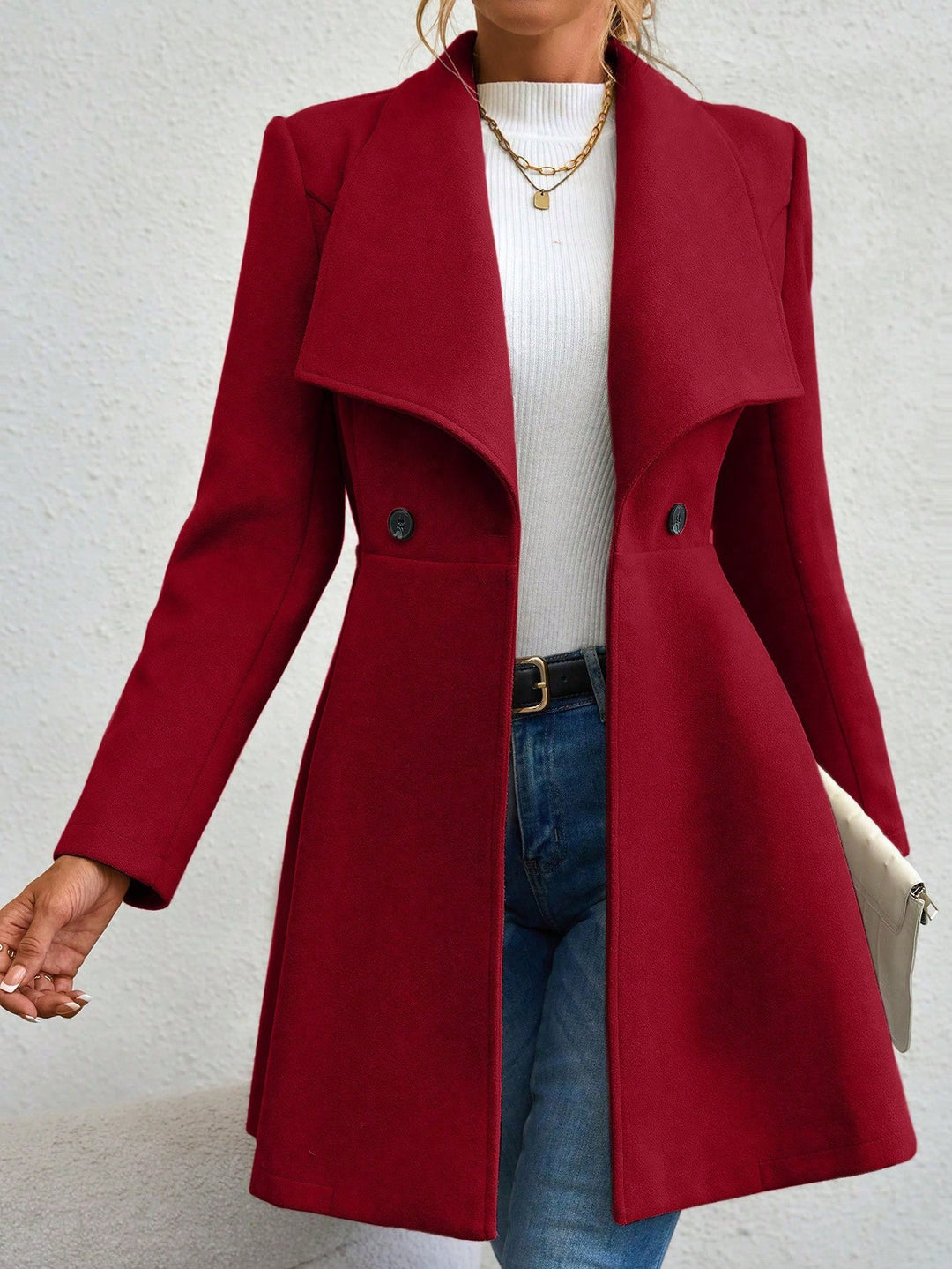 Damen Elegante Doppelreihige Wolljacke