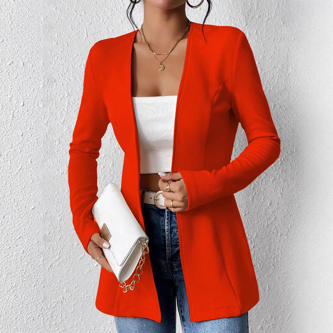 Damen Taillierter kragenloser Longblazer mit Ein-Knopf-Verschluss Shop Nory