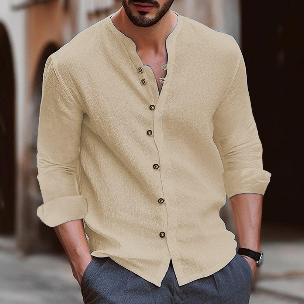 Herren Langarm-Henley-Hemd aus leichtem BaumwollgewShopnorye mit modischem Knopfdetail