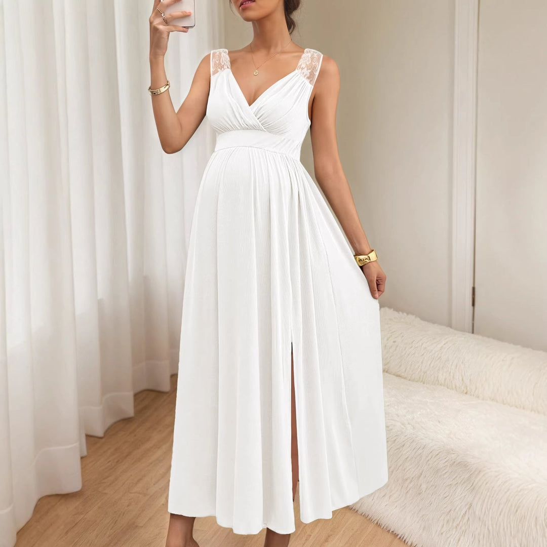 Damen Elegantes Maxikleid mit Spitzenakzenten und fließendem Rock Shopnory