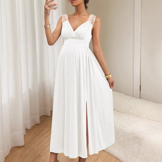 Damen Elegantes Maxikleid mit Spitzenakzenten und fließendem Rock Shopnory