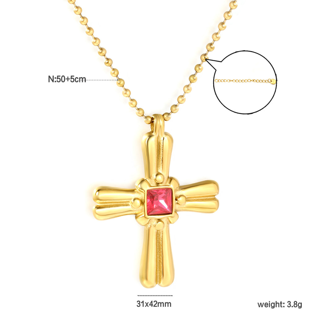 Damen Halskette mit kunstvollem Kreuzanhänger und facettiertem Zirkonia Shop Nory