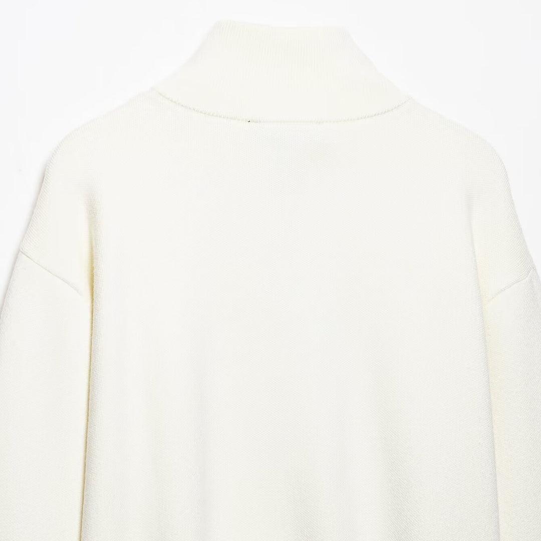 Damen Grobstrick-Pullover mit halbem Reißverschluss, Stehkragen und überschnittenen Ärmeln Shop Nory