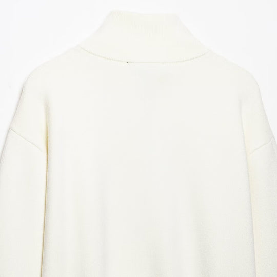 Damen Grobstrick-Pullover mit halbem Reißverschluss, Stehkragen und überschnittenen Ärmeln Shop Nory