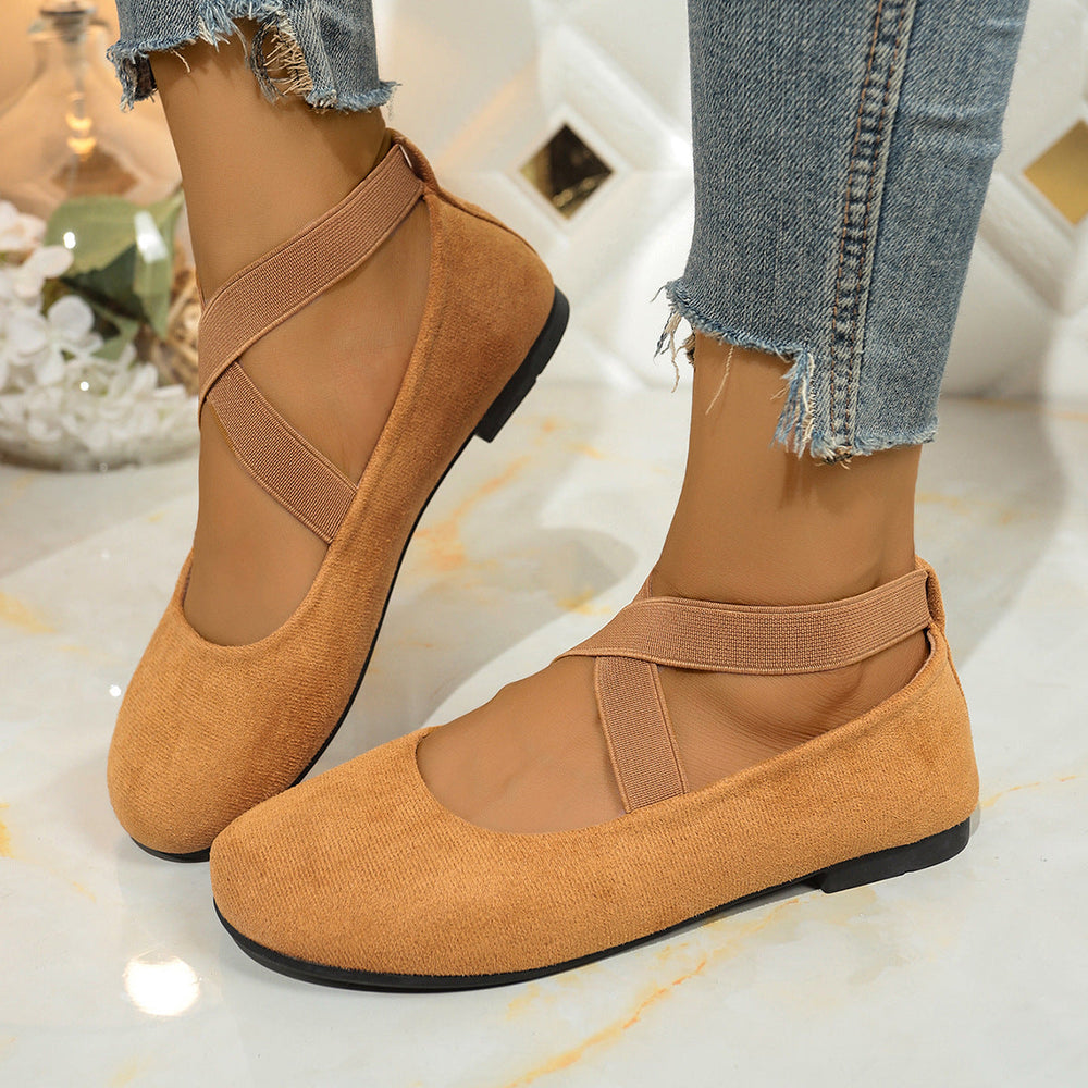 Damen Stylish Ballerinas mit elastischem Kreuzriemen und atmungsaktivem Obermaterial