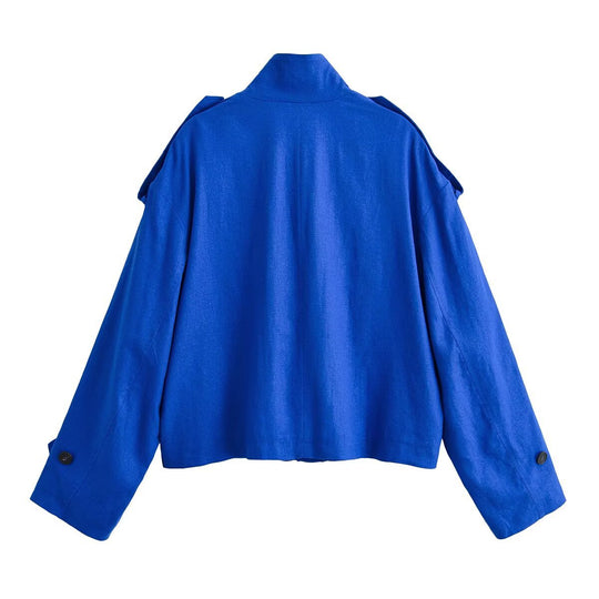 Damen Kurzjacke im Boxy‑Workerstil mit Stehkragen, Schulterriegeln und aufgesetzten Pattentaschen Shop Nory