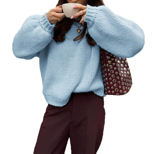 Damen nan oversized Grobstrickpullover mit Rundhalsausschnitt und gerippten Abschlüssen Shop Nory