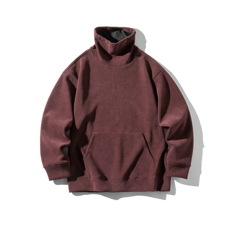 Unisex Oversize Waffelstruktur-Halbrollkragen-Sweatshirt mit Kängurutasche Shop Nory