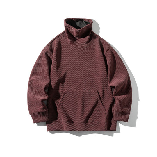 Unisex Oversize Waffelstruktur-Halbrollkragen-Sweatshirt mit Kängurutasche Shop Nory