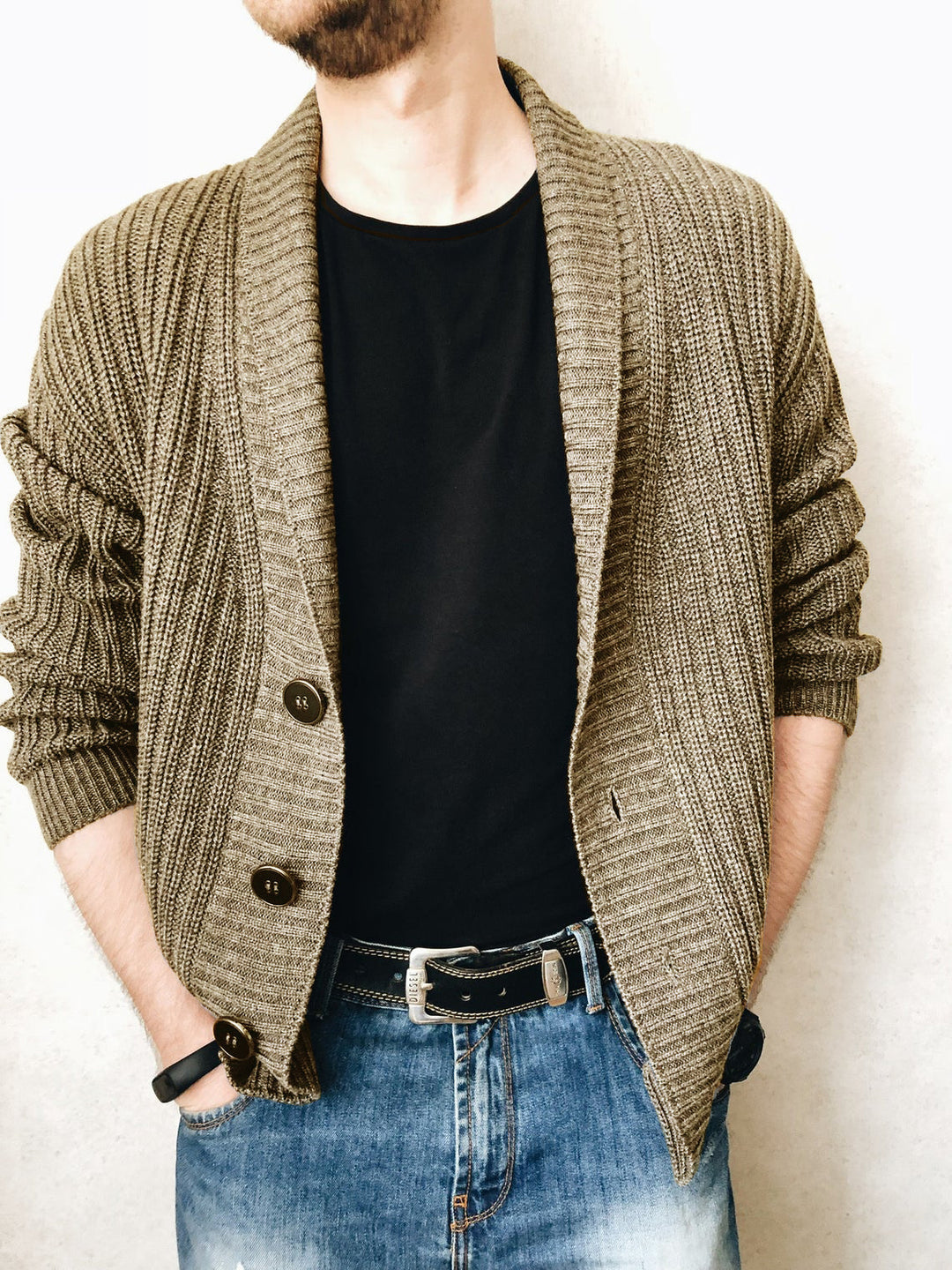 Herren Strickcardigan mit Schalkragen und Knopfleiste Shop Nory