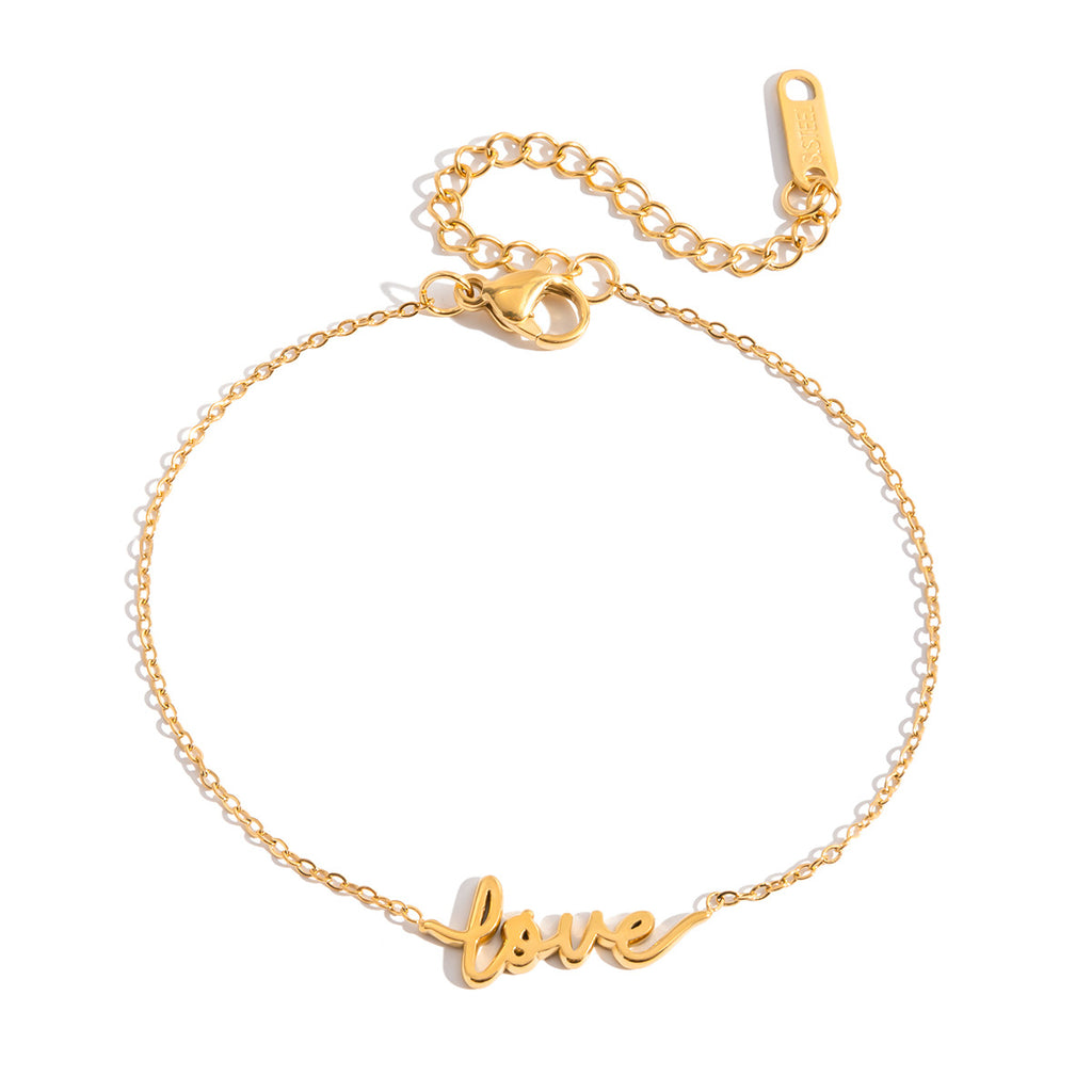 Damen Armkette mit feinem "Love"-Schriftzug aus hypoallergenem Edelstahl Shop Nory