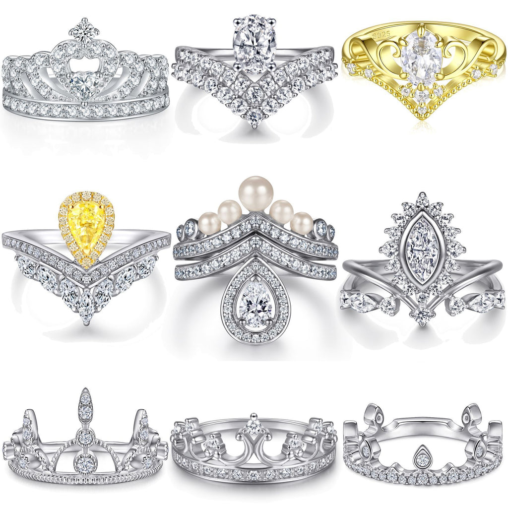 Damen Krone Ring mit funkelnden Zirkonia-Steinen Shop Nory
