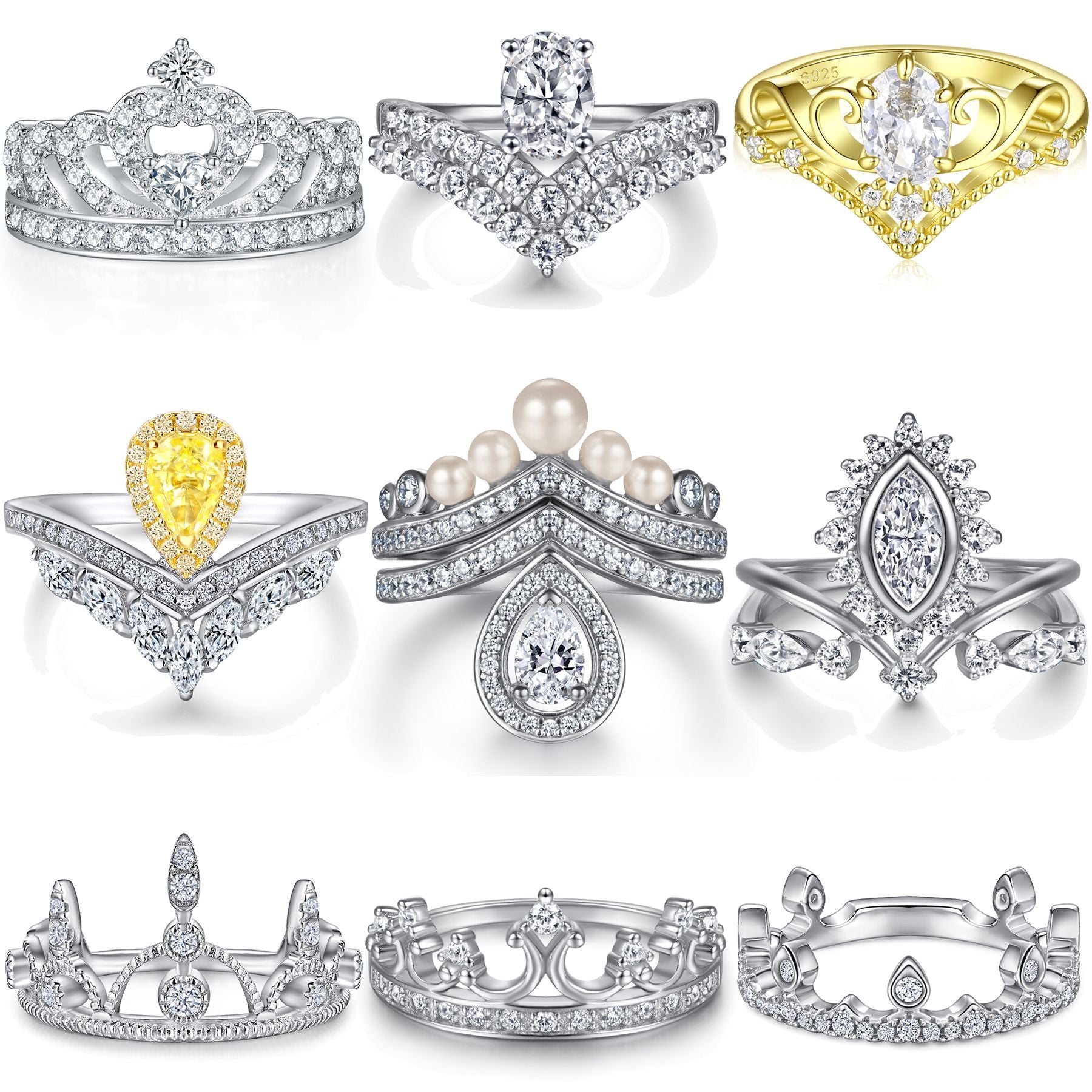 Damen Krone Ring mit funkelnden Zirkonia-Steinen Shop Nory