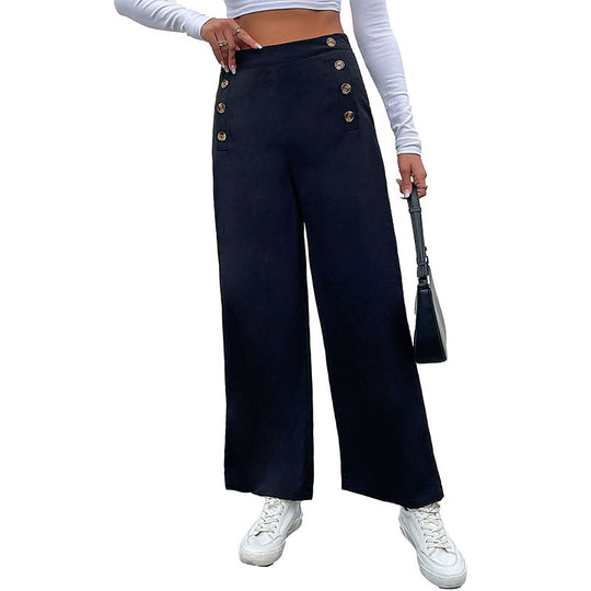 Damen High‑Waist Palazzo‑Hose mit maritim inspirierter Zierknopfleiste und weitem Bein Shop Nory