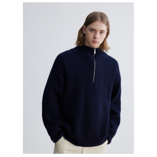 Herren Oversized-Rippenstrick Halbzip-Pullover mit Stehkragen Shop Nory