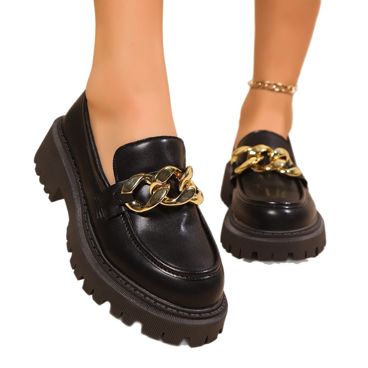 Damen Mokassins mit robustem Plateau und elegantem Riemendesign