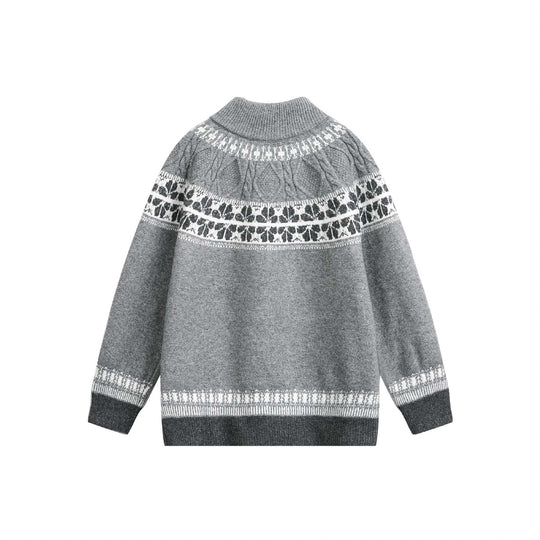 Damen Strick-Zipjacke im Norweger‑Muster mit hohem Stehkragen Shop Nory