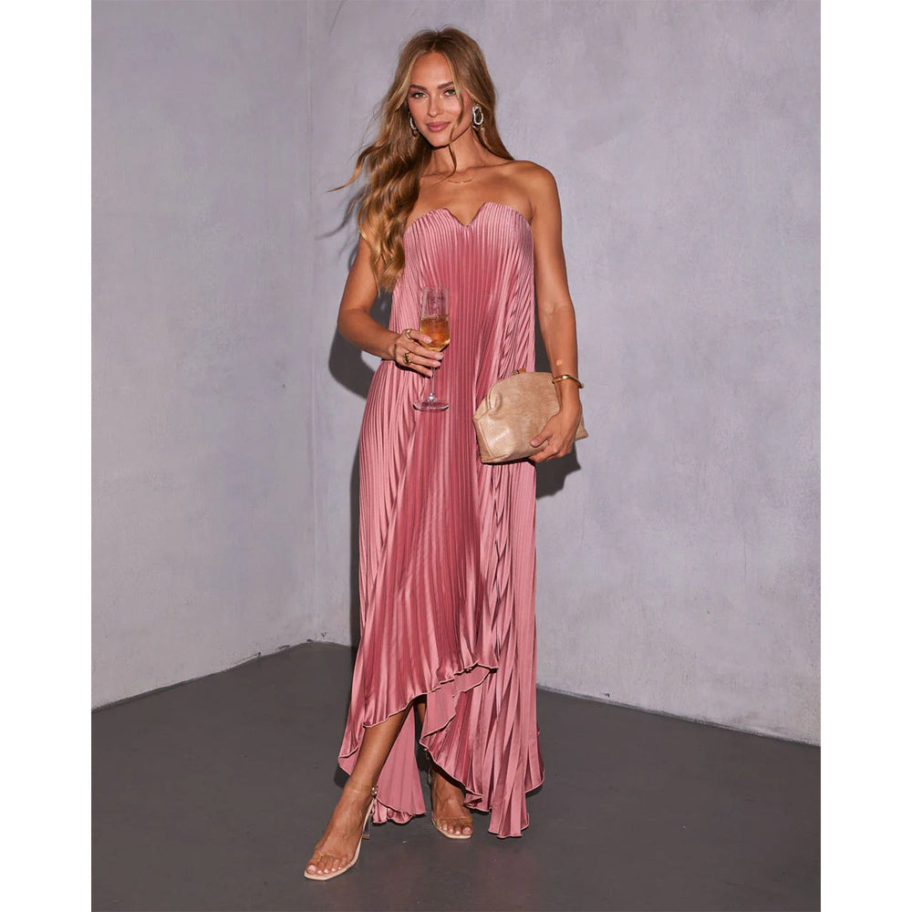 Damen Maxikleid mit plissiertem Oberteil und elegantem V-Ausschnitt