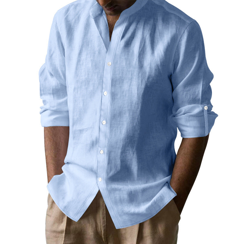 Herren nan lässiges Leinenhemd mit Kentkragen, durchgehender Knopfleiste und krempelbaren Ärmeln