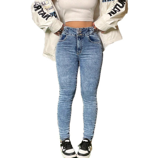 Damen Hochgeschnittene Sculpting-Jeans im eng anliegenden Schnitt mit elastischem Formbund Shop Nory