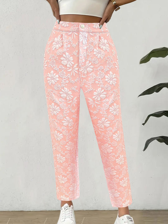 Damen Hochtaillierte Bundfalten‑Hose mit floralem Jacquard und geradem Bein Shop Nory