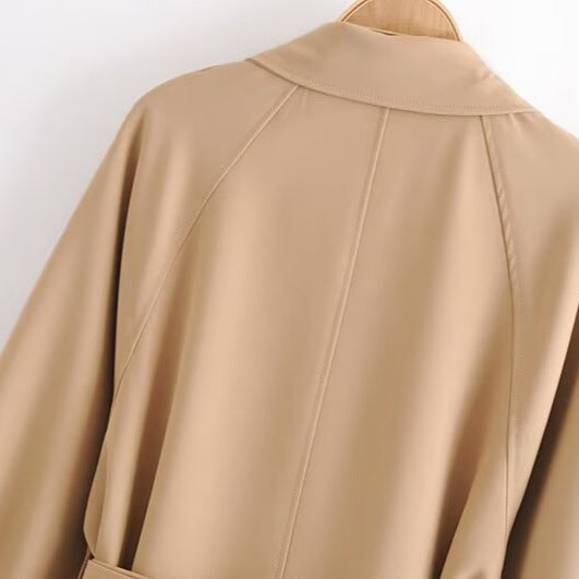 Damen Doppelreihiger Trenchcoat mit Taillengürtel und Schulterpasse Shop Nory