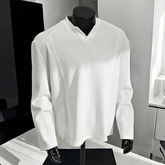 Herren Oversize-Langarmshirt mit V-Notch-Kragen, minimalistischer Schnitt und weichem Baumwollmix Shop Nory