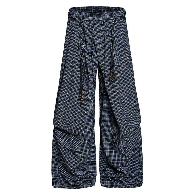 Damen Weite Palazzo‑Hose mit Lagen‑Falten, hohem Bund und dekorativem Kordelgürtel Shop Nory