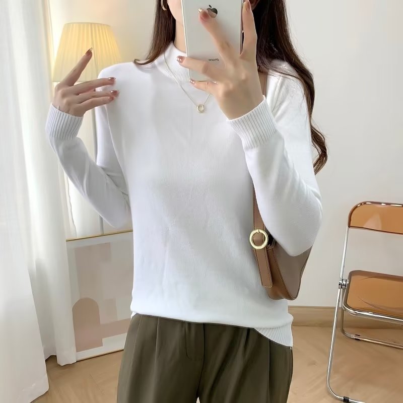 Damen Feiner Langarm-Feinstrickpullover mit schmalem Stehkragen und gerippten Bündchen Shop Nory