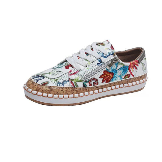 Damen Modische Sneaker mit buntem Muster und hochwertigem Korkrand