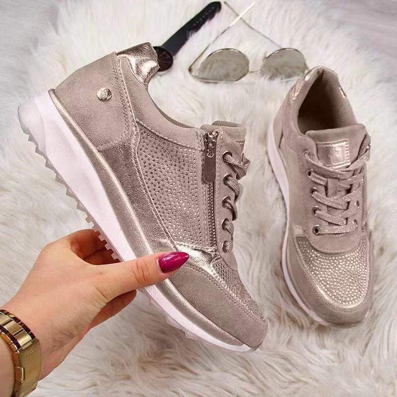 Damen Casual-Keil-Sneaker aus Velours- und Meshmix mit seitlichem Reißverschluss und profilierter Plateausohle Shop Nory