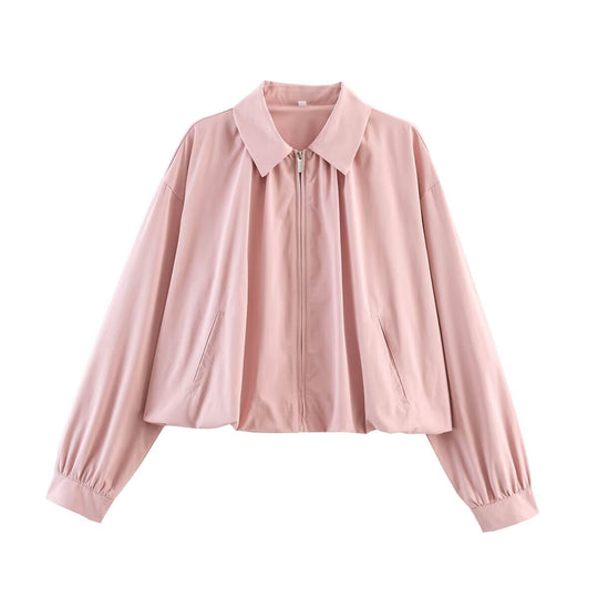 Damen Leichte Cropped‑Übergangsjacke mit Hemdkragen, Reißverschluss und elastischen Bündchen Shop Nory