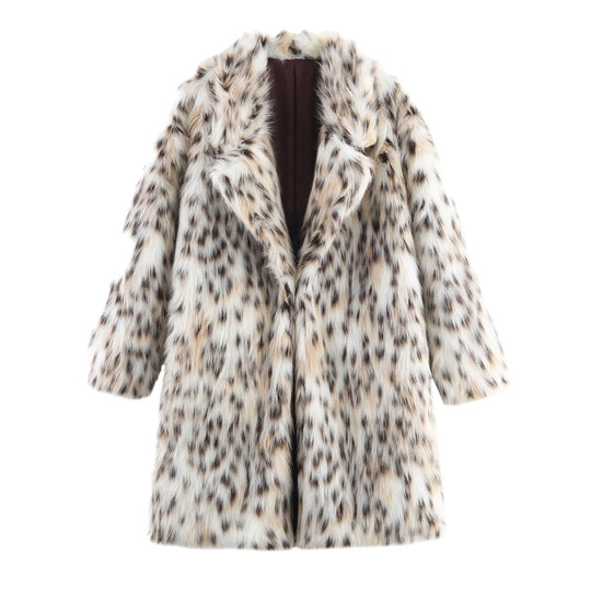 Damen Midimantel aus Kunstfell mit Leoparden‑Print, oversized Schnitt und Schalkragen Shop Nory