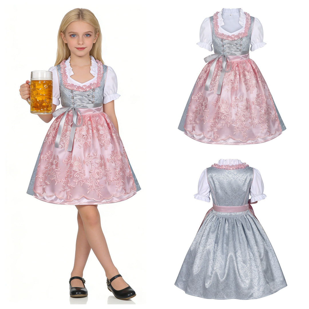 Damen nan traditionelles Kinderdirndl mit bestickter Schürze und Rüschenbluse Shop Nory