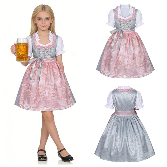 Damen nan traditionelles Kinderdirndl mit bestickter Schürze und Rüschenbluse Shop Nory