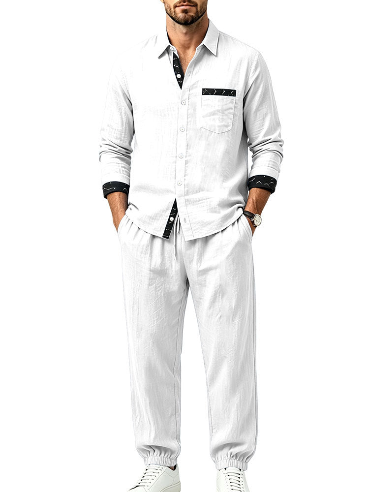 Herren Leichter Baumwoll-Loungewear-Zweiteiler mit Hemd und Kordel-Jogger Shop Nory