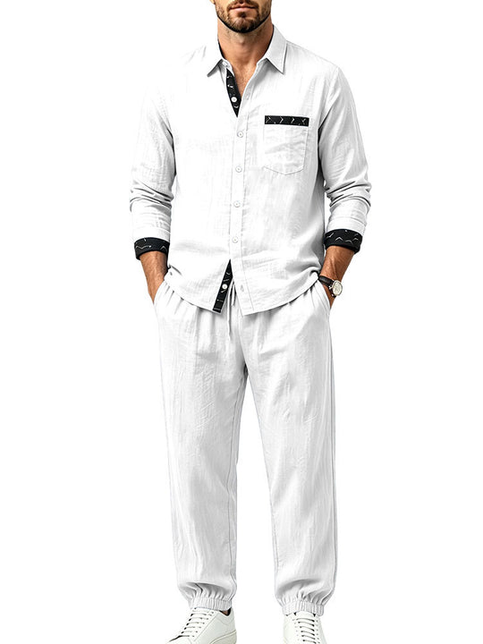 Herren Leichter Baumwoll-Loungewear-Zweiteiler mit Hemd und Kordel-Jogger Shop Nory