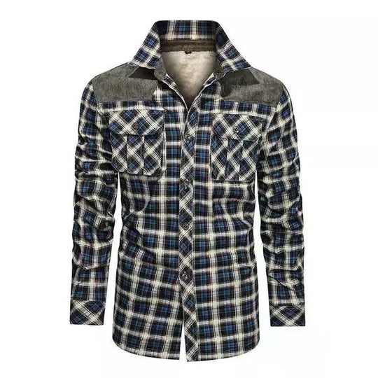 Herren gefütterte Karo-Hemdjacke mit Teddyfleece-Innenfutter, Brustpattentaschen und Schulterbesatz Shop Nory