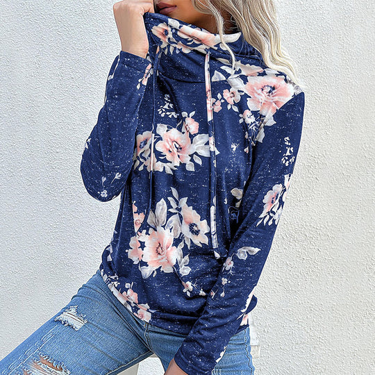 Damen Schlauchkragen-Sweatshirt mit floralem Alloverprint und Kordelzug Shop Nory