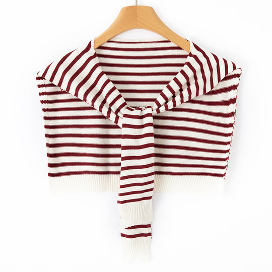 Damen Kurzgestricktes Schultercape zum Binden gestreifte Feinstrick-Wickelstola Shop Nory