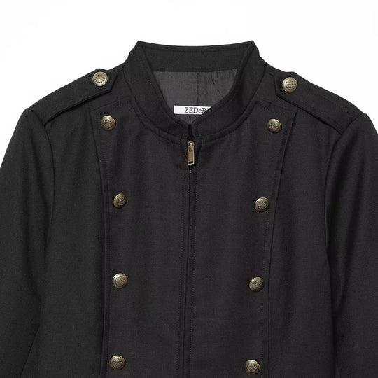 Damen Kurze militärische Jacke im Double-Breasted-Stil mit Stehkragen und Epauletten Shop Nory