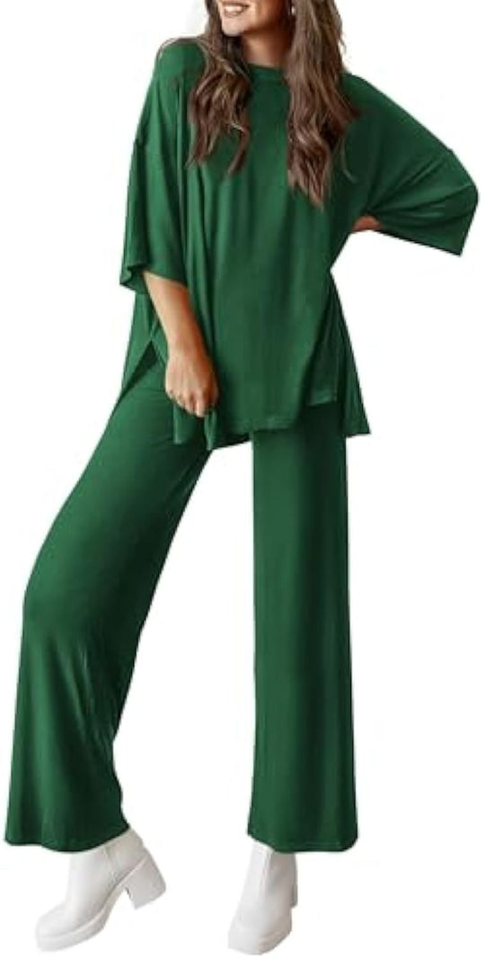 Damen Lässiges Lounge-Set aus weichem Jersey mit Oversize-Tunika und weiter Palazzo-Hose Shop Nory