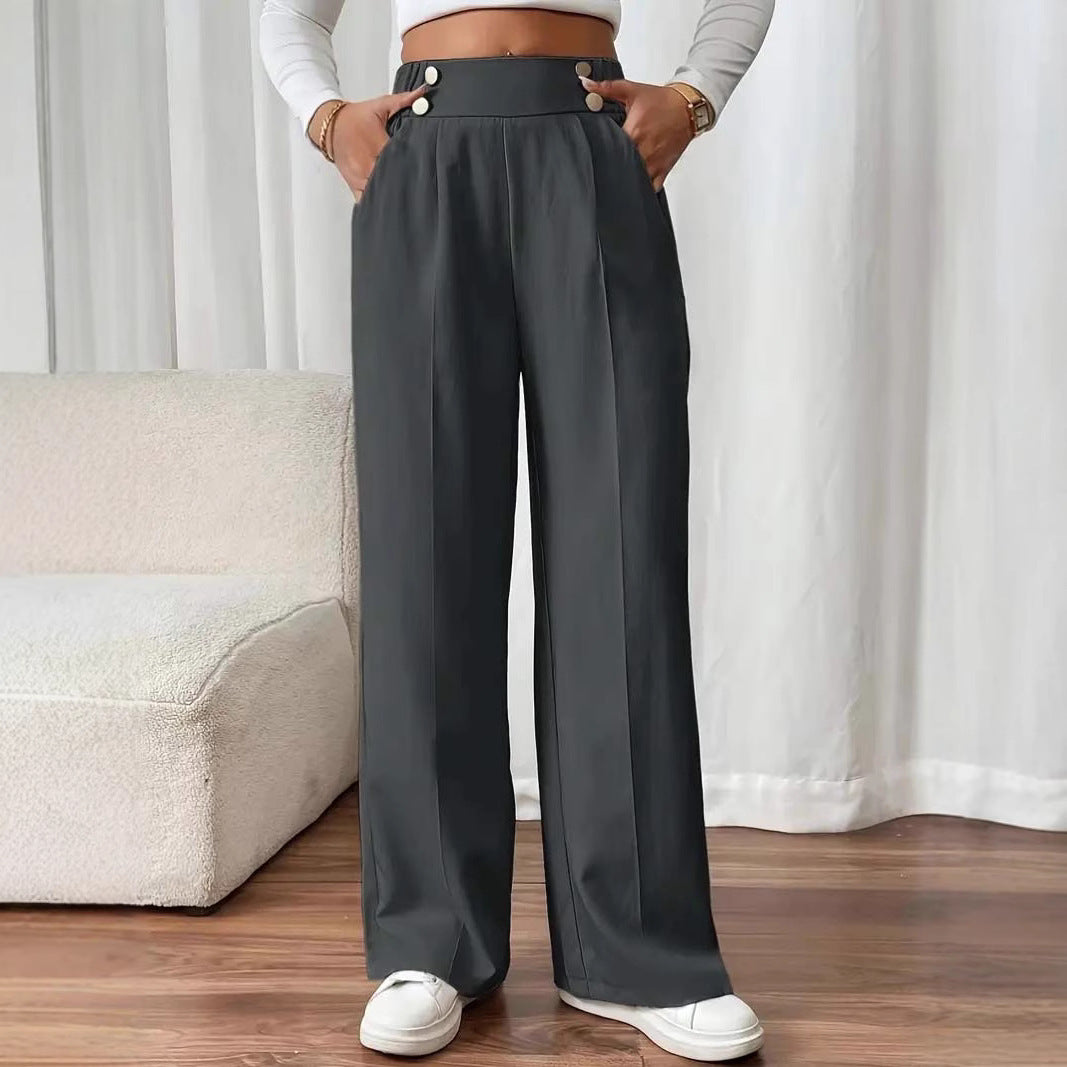 Damen Hochtaillierte weite Marlene-Hose mit Zierknopf-Bund und Bügelfalte Shop Nory